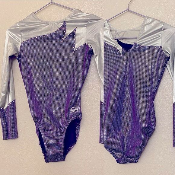 GK elite custom gymnastics competition leotard long sleeve purple rhinestone SA - Picture 1 of 11